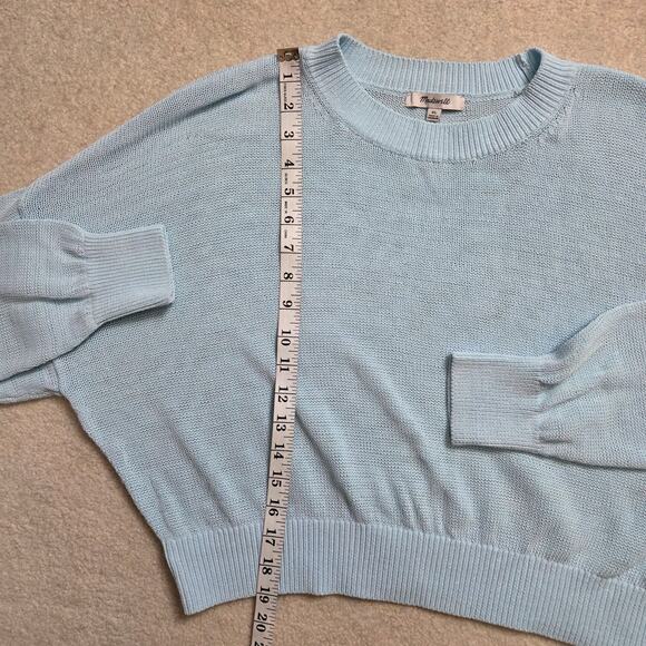 Madewell XL Pullover Cropped Long Sleeve Sweater Crew Neck Loose Knit Blue - Picture 12 of 14